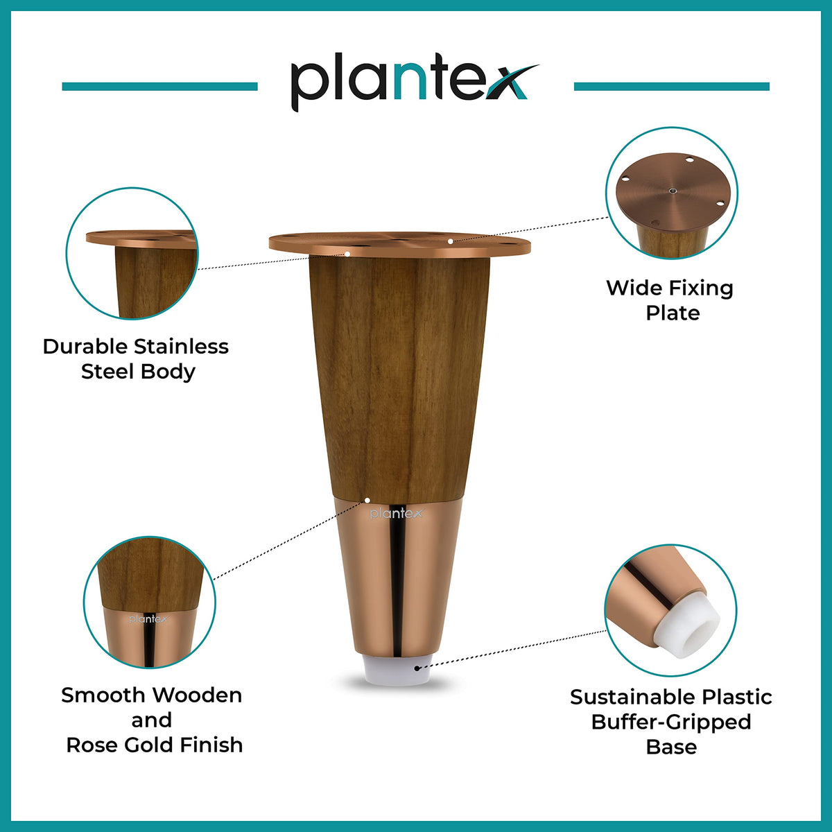 Plantex 4 Inch Sofa Legs for Bed Furniture/Sofa Legs for Table/Sofa Support Legs with Rubber Grip (Rose Gold, 6 Pcs)-4