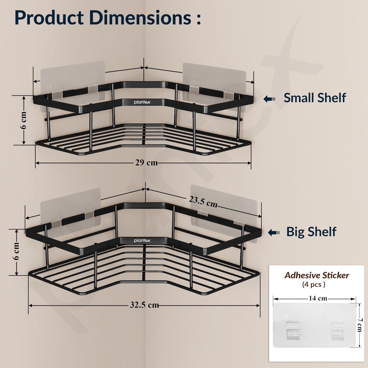 Plantex Corner Shelf for Bathroom/GI Steel Adhesive Bathroom Corner Shelf Rack/Multipurpose Corner Shelves and Racks/Wall Adhesive Shelf/Bathroom Accessories Set-Pack of 2 (Black)-4