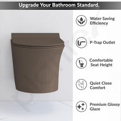 Plantex Ceramic Wall-Hung Commode with Tabletop Wash Basin for Bathroom/Rimless Washdown Flush Western Toilet/Bathroom Wash Basin - P Trap Commode - Choco-5