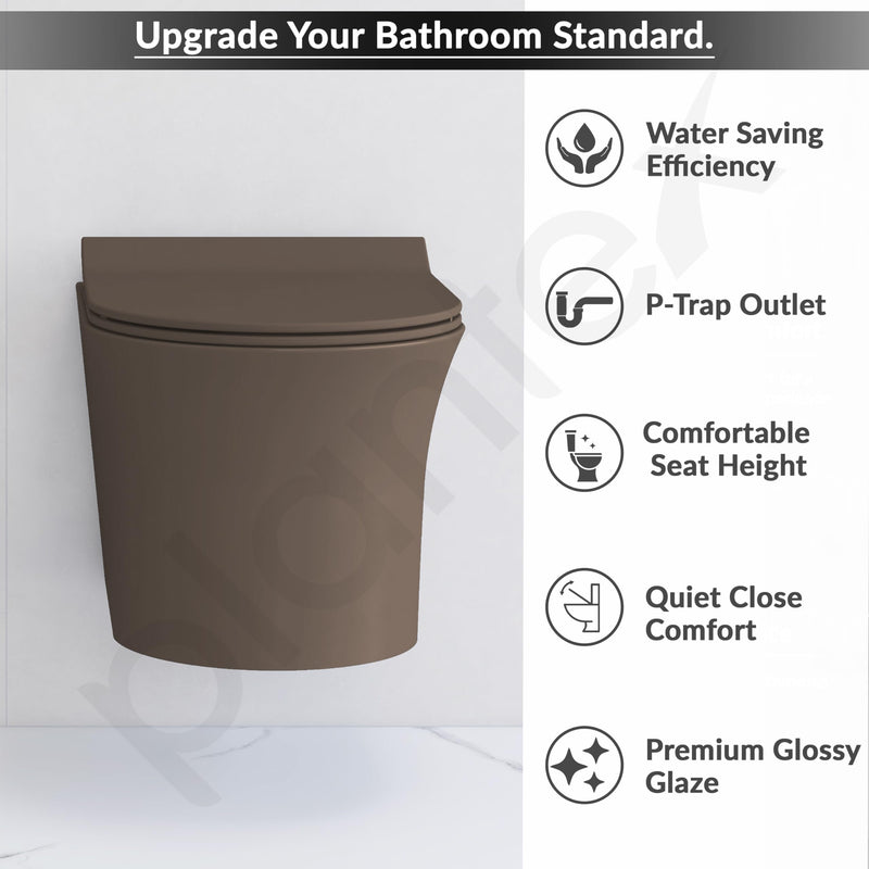 Plantex Ceramic Wall-Hung Commode with Tabletop Wash Basin for Bathroom/Rimless Washdown Flush Western Toilet/Bathroom Wash Basin - P Trap Commode - Choco-5