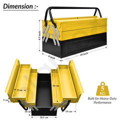 Plantex Tool Box Empty/18" Metal Tool Organizer 5- Compartments Metal Tool Boxs/Empty Tool Boxs/Tools Organizer Box - (Yellow & Black)-3