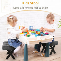 Solid Sheesham Foot Stool, 12" H Small Foot Stools Ottoman, Durable Linen Footstool X-Leg, Padded Foot Rest Ste