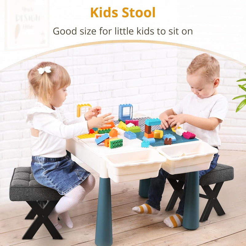 Solid Sheesham Foot Stool, 12" H Small Foot Stools Ottoman, Durable Linen Footstool X-Leg, Padded Foot Rest Ste