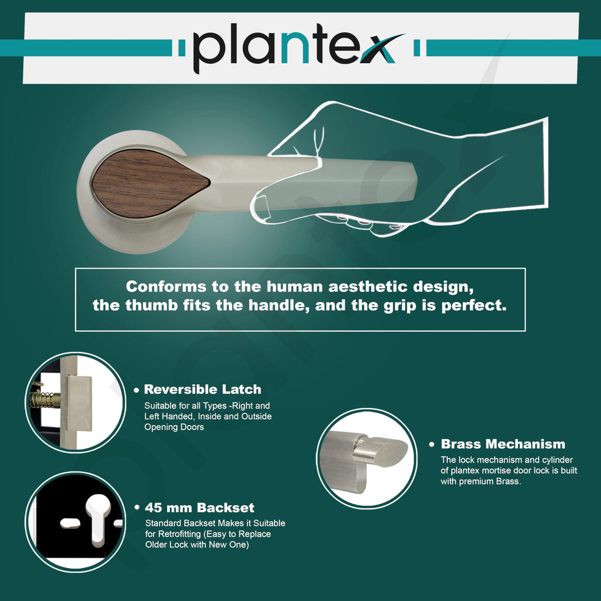 Plantex Heavy Duty Mortise Door Lock/Door Handle Lock/Main Door Handle Set for Home/Office/Door Accessories - (PT-012, Satin & Wood)-4