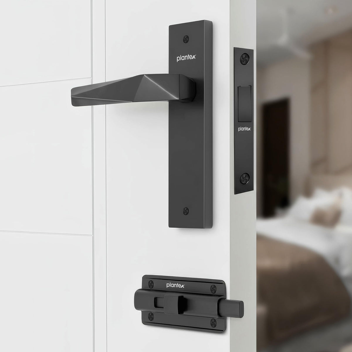 Plantex Heavy Duty Door Lock “ Bathroom Door Lock/Mortise 8inch Keyless Plate Handle Set for Home/Bathroom/Store Room/Balcony/Office with Baby Latch (8129- Grey)-1