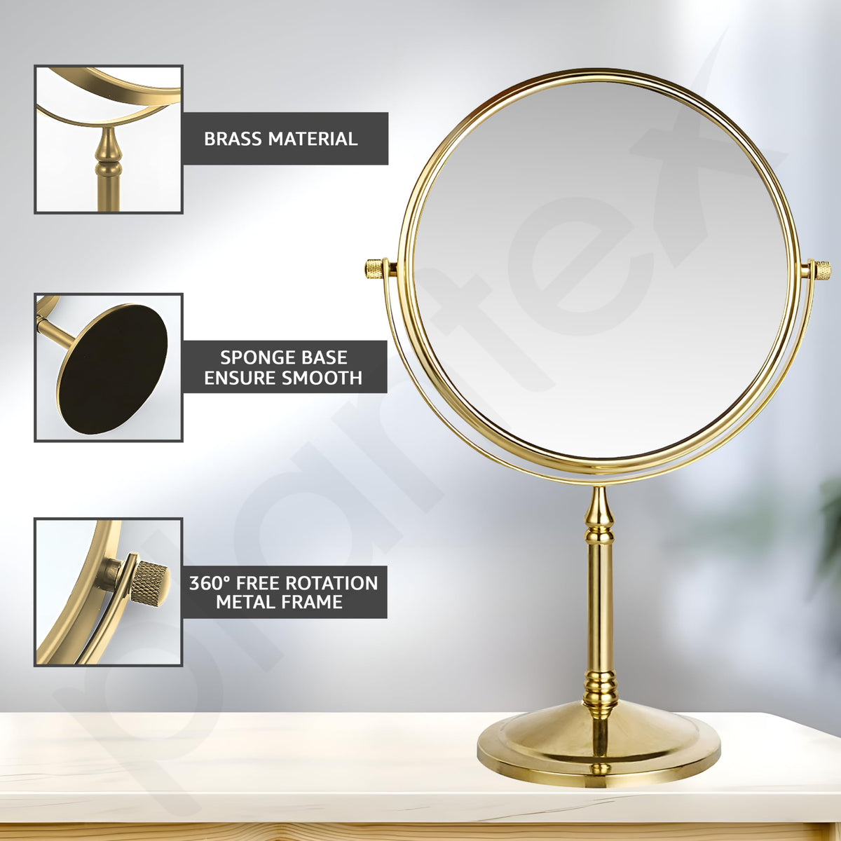 Plantex Premium Brass Magnifying Mirror/Two-Sided 360° Swivel Makeup Mirror with 5x/1x Magnification/Table Mirror (8 Inch-Golden/Tabletop)-4