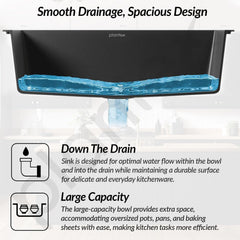 Plantex Quartz Sink for Kitchen/UV Protected Black Kitchen Sink/Granite Single Bowl Sinks/Undermount/Topmount (Black-24x18 Inches)-4