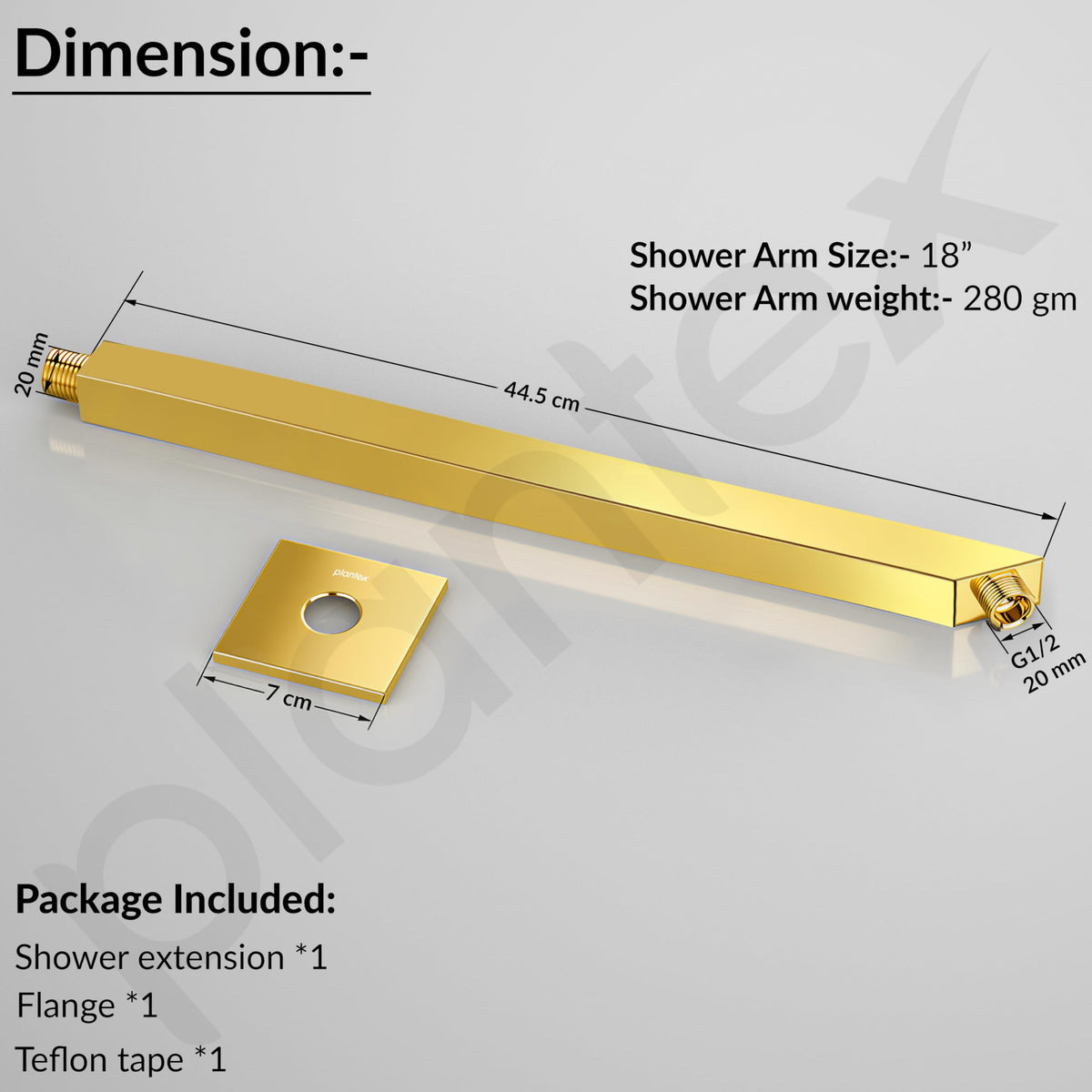 Plantex 18-Inch Shower Arm for Overhead Shower/Stainless Steel Shower Pipe/Wall Mount Bathroom Fitting with ‚1⁄2-Inch Thread - Pack of 1 (Gold)-4