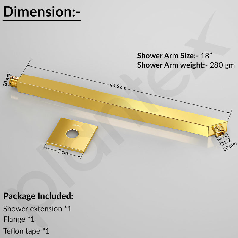 Plantex 18-Inch Shower Arm for Overhead Shower/Stainless Steel Shower Pipe/Wall Mount Bathroom Fitting with ‚1⁄2-Inch Thread - Pack of 1 (Gold)-4