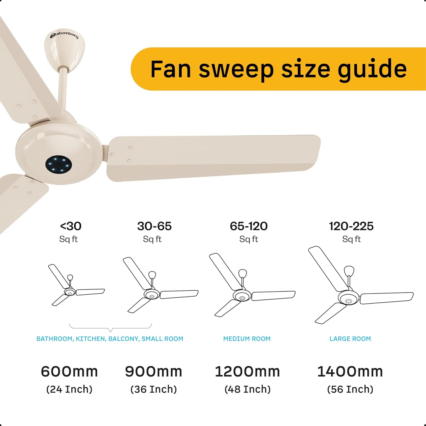 atomberg Ikano 1200mm BLDC Ceiling Fan with Remote | BEE 5 star | High Air Delivery | LED Speed Indicator | Low Noise | Timeless Design with Power Saving | 3 Year Warranty (Seasand Ivory)