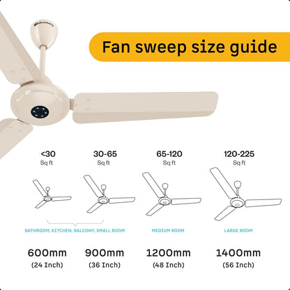 atomberg Ikano 1200mm BLDC Ceiling Fan with Remote | BEE 5 star | High Air Delivery | LED Speed Indicator | Low Noise | Timeless Design with Power Saving | 3 Year Warranty (Seasand Ivory)