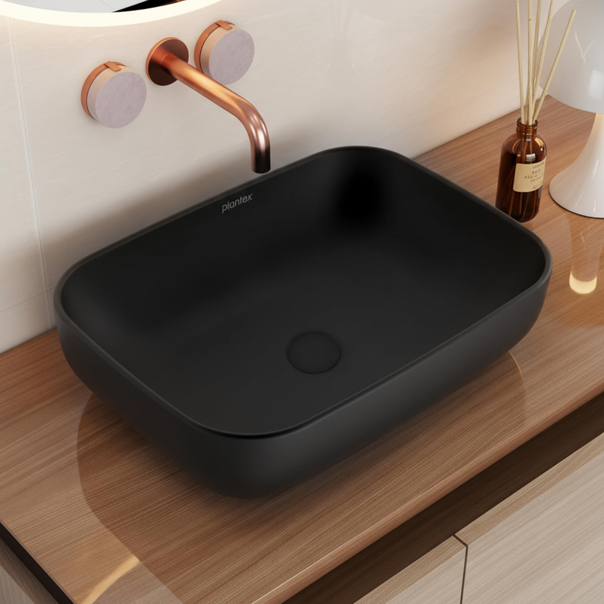 Plantex Ceramic Tabletop Basin Sink/Black Wash Basin for Bathroom/Washbasin for Restaurant/Hotel (Black -18 x 13 x 5.5 Inch)-1
