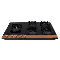 Faber 90cm 5Burner Gas Hob | Flame Failure Device | Cast Iron Pan Support | Metal Knobs | Dual Flame Burner | 8mm Toughe