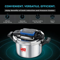 Prestige Cookcenter Induction Cooktop, Flip On Stainless Steel Pressure Cooker 5L 22cm Dia with Glass Lid, 4 Idly Plates, Frying Basket, Cake Mould 2.1, Cooker Separator 19cm Dia