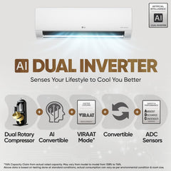 LG 1.5 Ton 3 Star DUAL Inverter Split AC (Copper, AI Convertible 6-in-1, VIRAAT Mode, Diet Mode+, Faster Cooling & Energy Saving, HD Filter with Anti-Virus Protection, US-Q18TNXE1, White)