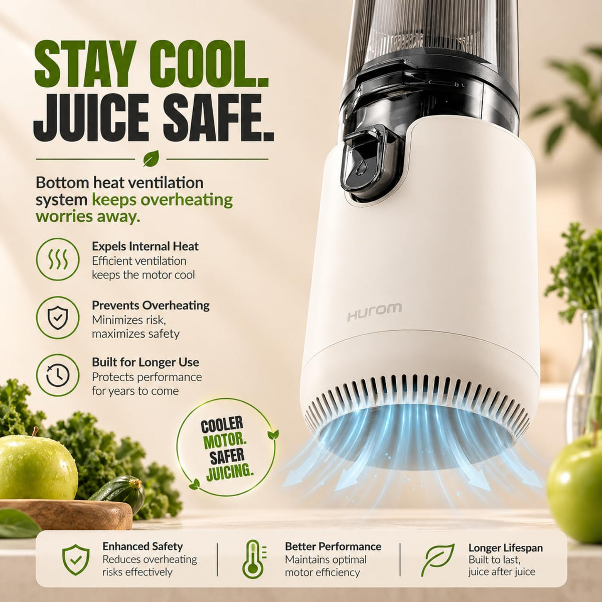 Hurom E50ST Cold Press Juicer for Home, Advanced Cold Press Technology for 20% More Juice, All-in-1 Juicer for Fruits, Vegetables, Nut Milk, World's No. 1 Slow Juicer Brand since 1974 (Mushroom White)