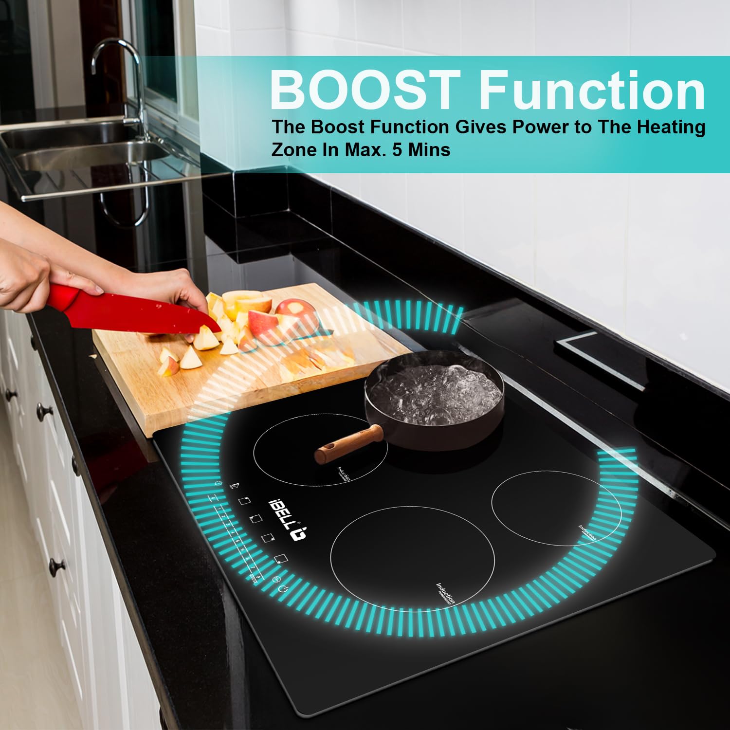 iBELL EMINENCE04 Induction Hob 7200W, 3-YEAR WARRANTY, Spacious cooktop with 9 Power Levels, Touch panel and Toughend Glass Top, [Black]