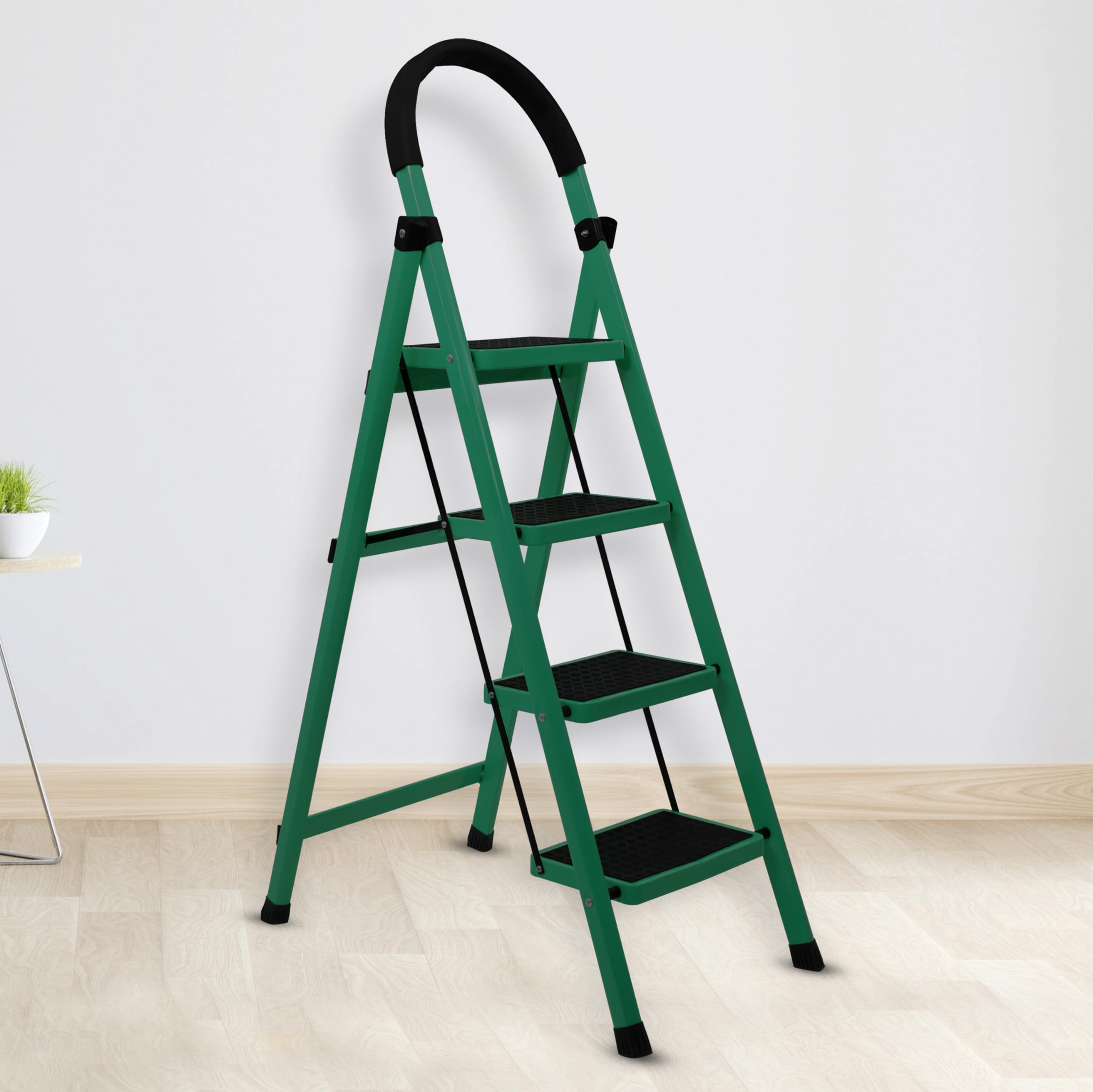Plantex Cheston Premium GI Steel Foldable 4 Step Ladder for Home/Wide Anti Slip Steps (Black)