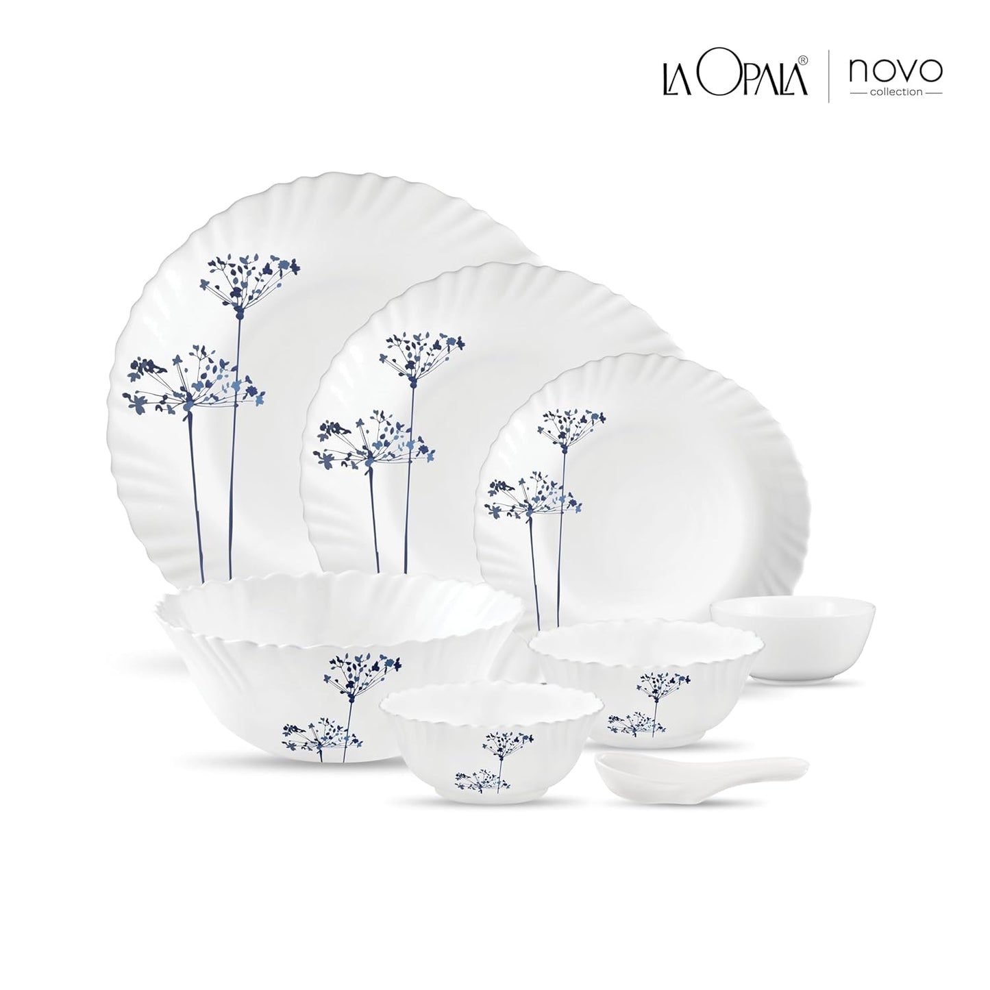 La Opala, Novo Collection, Opal Glass Dinner Set 35 pcs, Aqua Spray, White