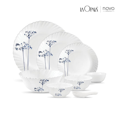 La Opala, Novo Collection, Opal Glass Dinner Set 35 pcs, Aqua Spray, White