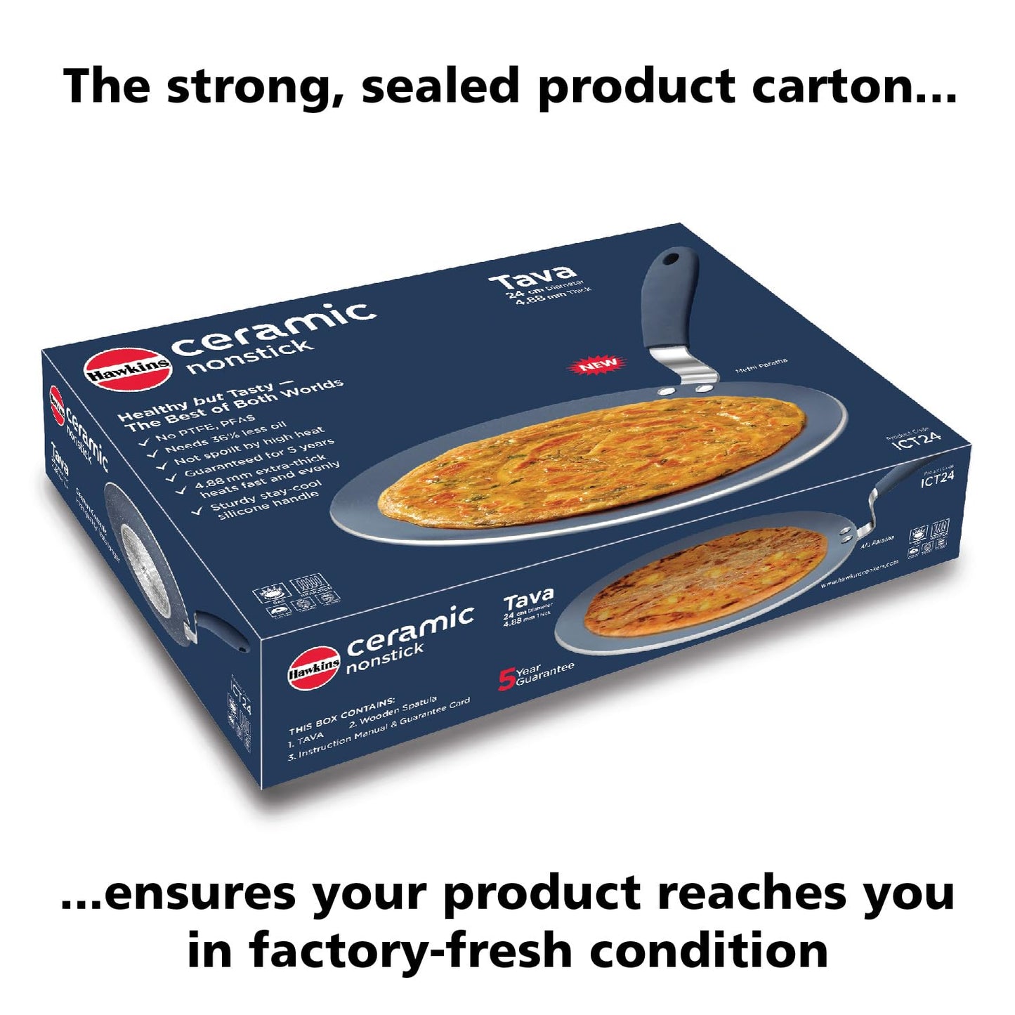 Hawkins Ceramic Nonstick Tava, 24 cm Diameter, Induction Paratha Tawa, Granite Griddle (ICT24)