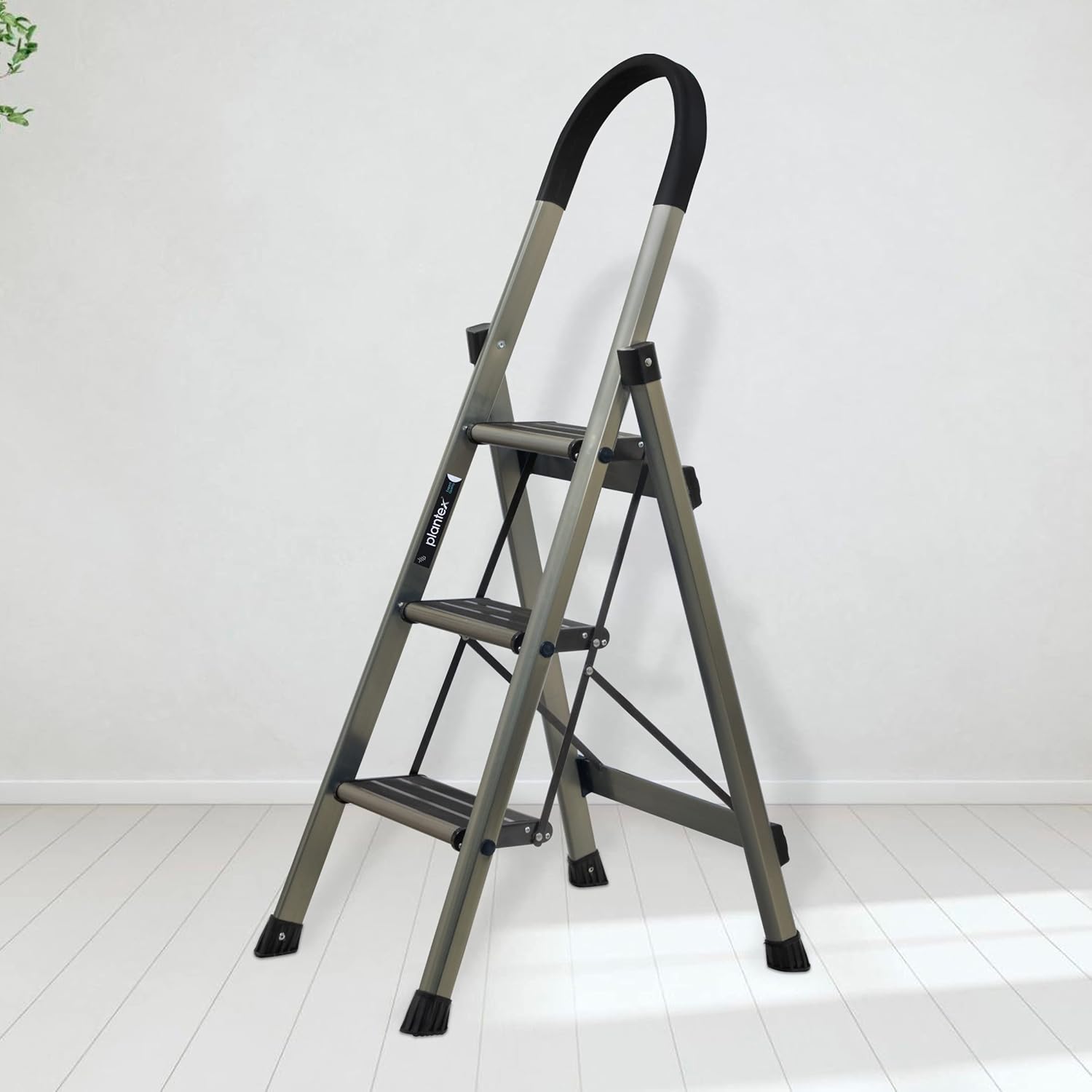 Plantex Guardex 3 Step Foldable Aluminum Ladder for Home/Anti-Slip Shoes and Edge Guards/5 Year Manufacturer Warranty Ladder for Home (Anodized Coated-Gold)