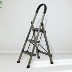 Plantex Surestep 4 Step Aluminum Ladder for Home/Non-Slip Wide-Step Foldable Ladder with Knee Guard, PVC Shoes and Cross Bars (Anodize-Silver)