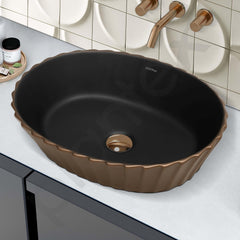 Plantex Table Top Wash Basin/Designer Ceramic Basin/Oval Basin for Bathroom/Home/Office/Hotel (Black & Red Copper - 19 x 15 x 5 Inch)-6