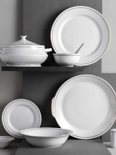 Clay Craft Fine Ceramic Ebony Dinner Set - Enchanting Gold - Family of 4 - 13 Piece Dining Set