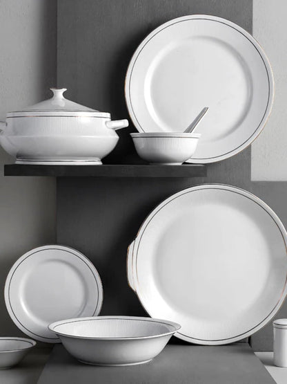 Clay Craft Fine Ceramic Ebony Dinner Set - Enchanting Gold - Family of 4 - 13 Piece Dining Set