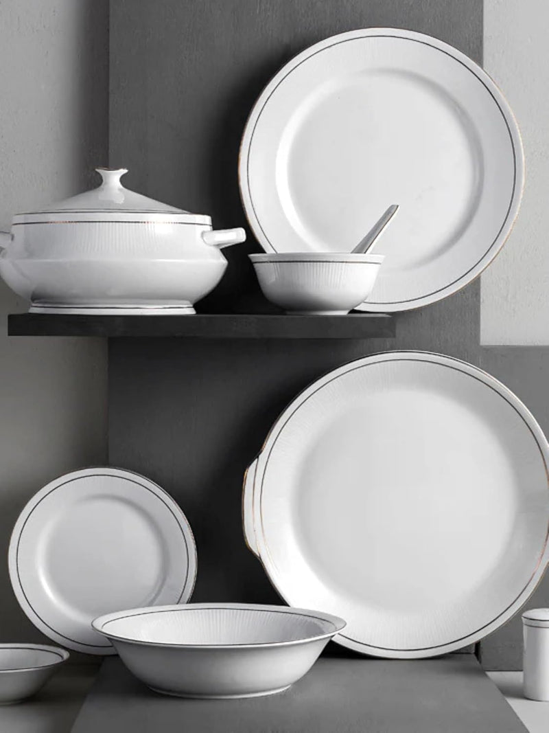 Clay Craft Fine Ceramic Ebony Dinner Set - Enchanting Gold - Family of 4 - 13 Piece Dining Set