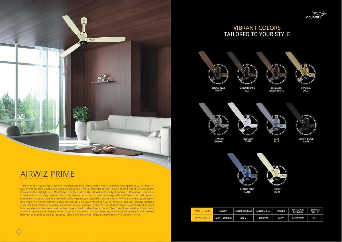 V-Guard Airwiz Prime BLDC 1200 mm Ceiling Fan with Remote-3