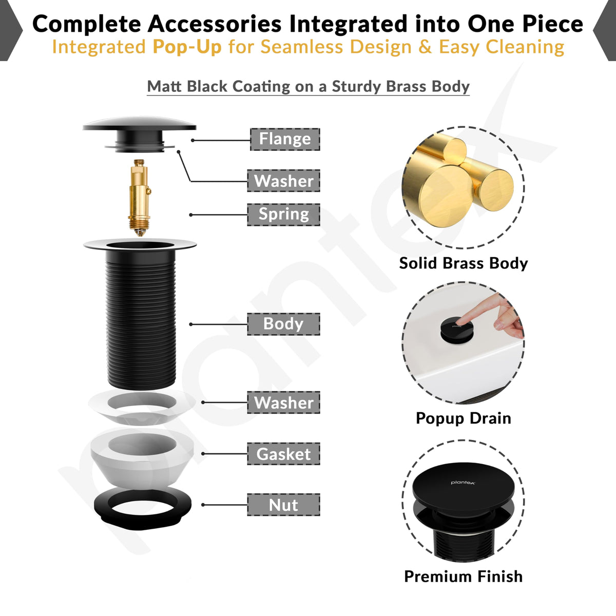 Plantex Solid Brass Waste Coupling for Washbasin/Coupling 3 inch/Full Thread Waste Coupling Black - Pack of 1 (Matt Black)-4