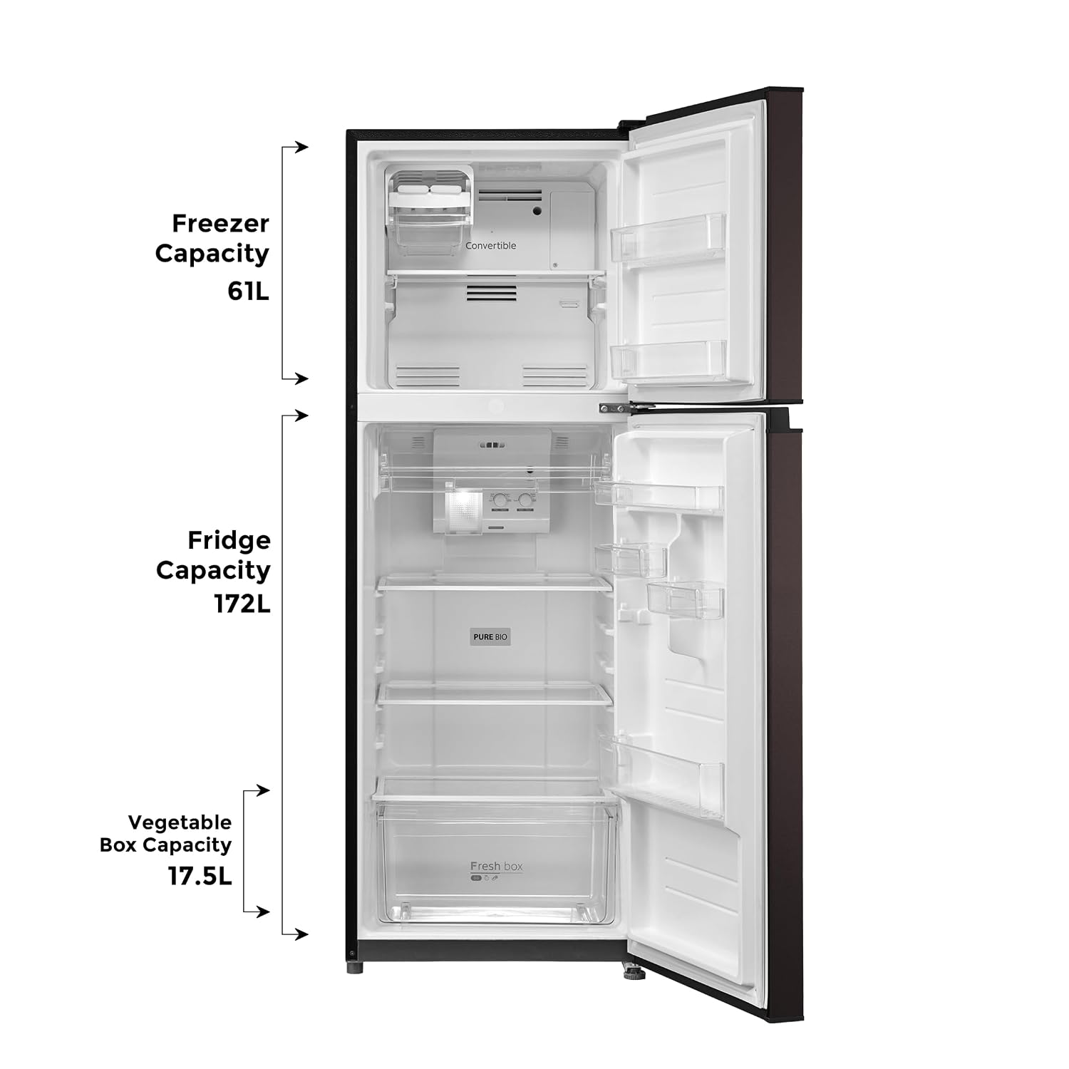 Midea 233L 2 Star Convertible 9-In-1 Inverter Compressor Frost Free Double Door Refrigerator with Multi Air Flow, Smart⁺ Cooling (MDRT359FGI28IN, Active C Fresh Deodorizer, Jazz Black, New 2026)