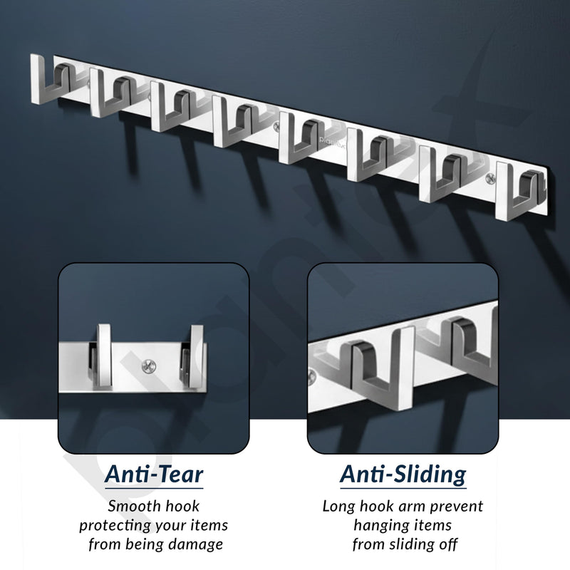 Plantex Bathroom Hooks for Hanging with L-Shape Hooks - Door Hooks for Clothes/Towel/Keys - Pack of 3 - (8 Hooks, Chrome)-3