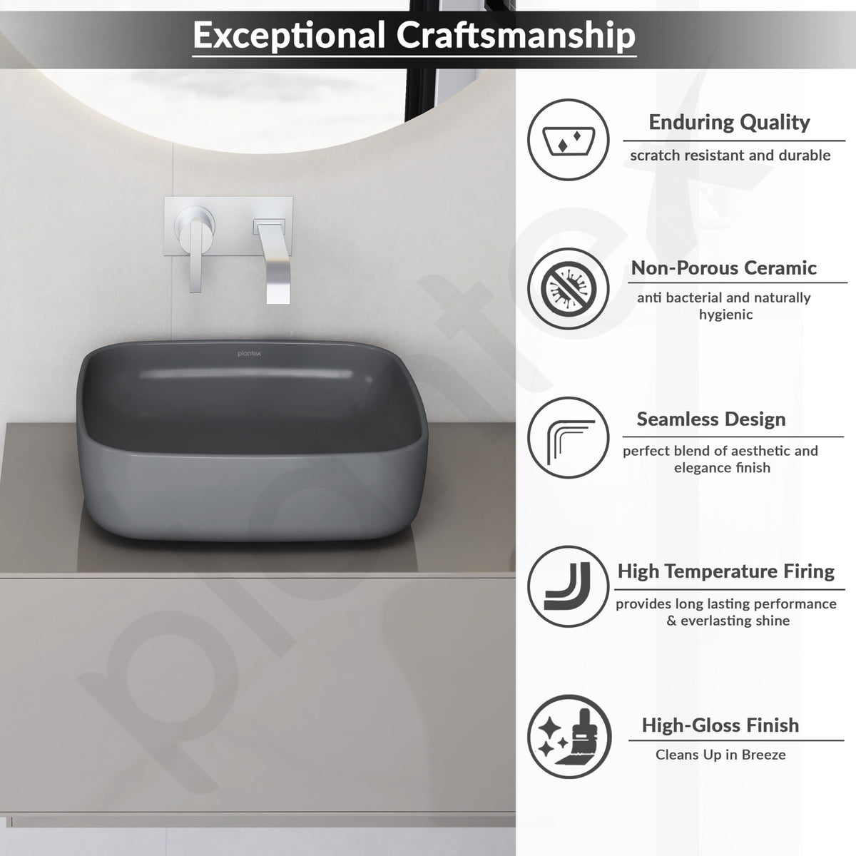 Plantex Ceramic Bathroom Commode and Wash Basin/Rimless Washdown Wall Hung Western Toilet/Bathroom Wash Basin/P Trap Commode - Smoke-3