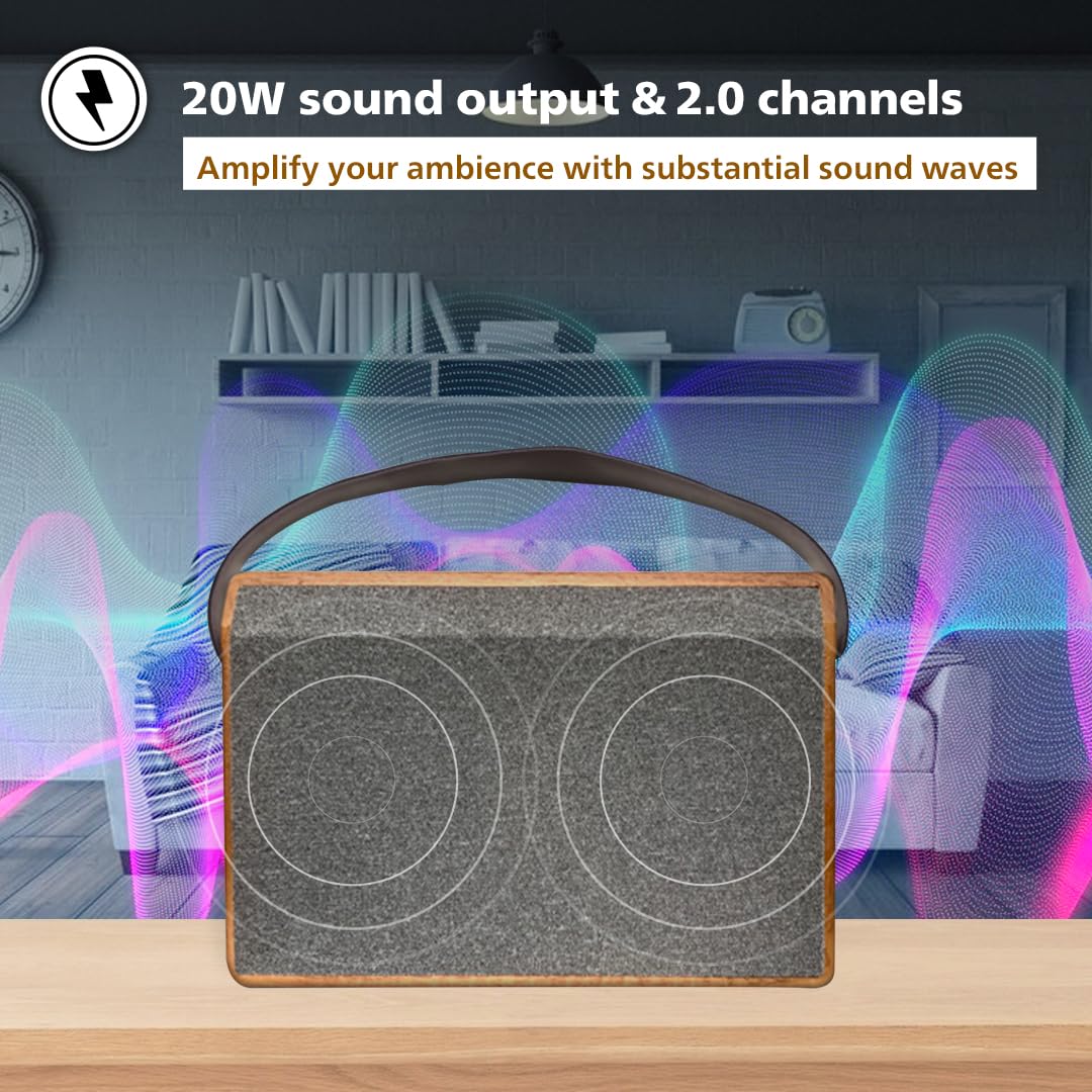 Philips TAS2228 Bluetooth Speaker 40W, Retro Wooden Design, 6 Hrs Playtime (TAS2228/94)