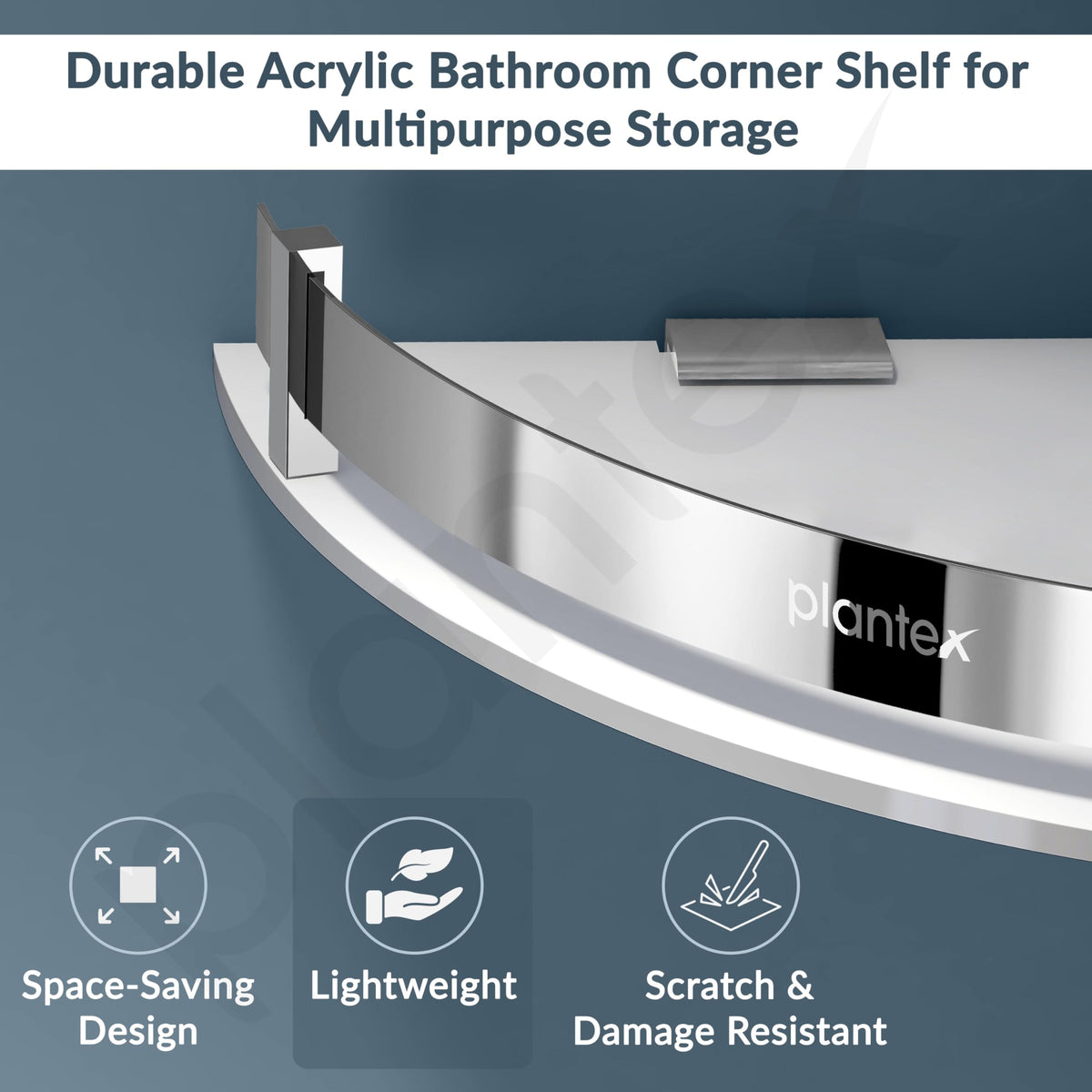 Plantex Bathroom Corner Shelf for Wall Acrylic/Wall Mounted Shelf for Bathroom with Stainless Steel Railings/Wash Room Accessories Items (White, 10x10 inches)-5