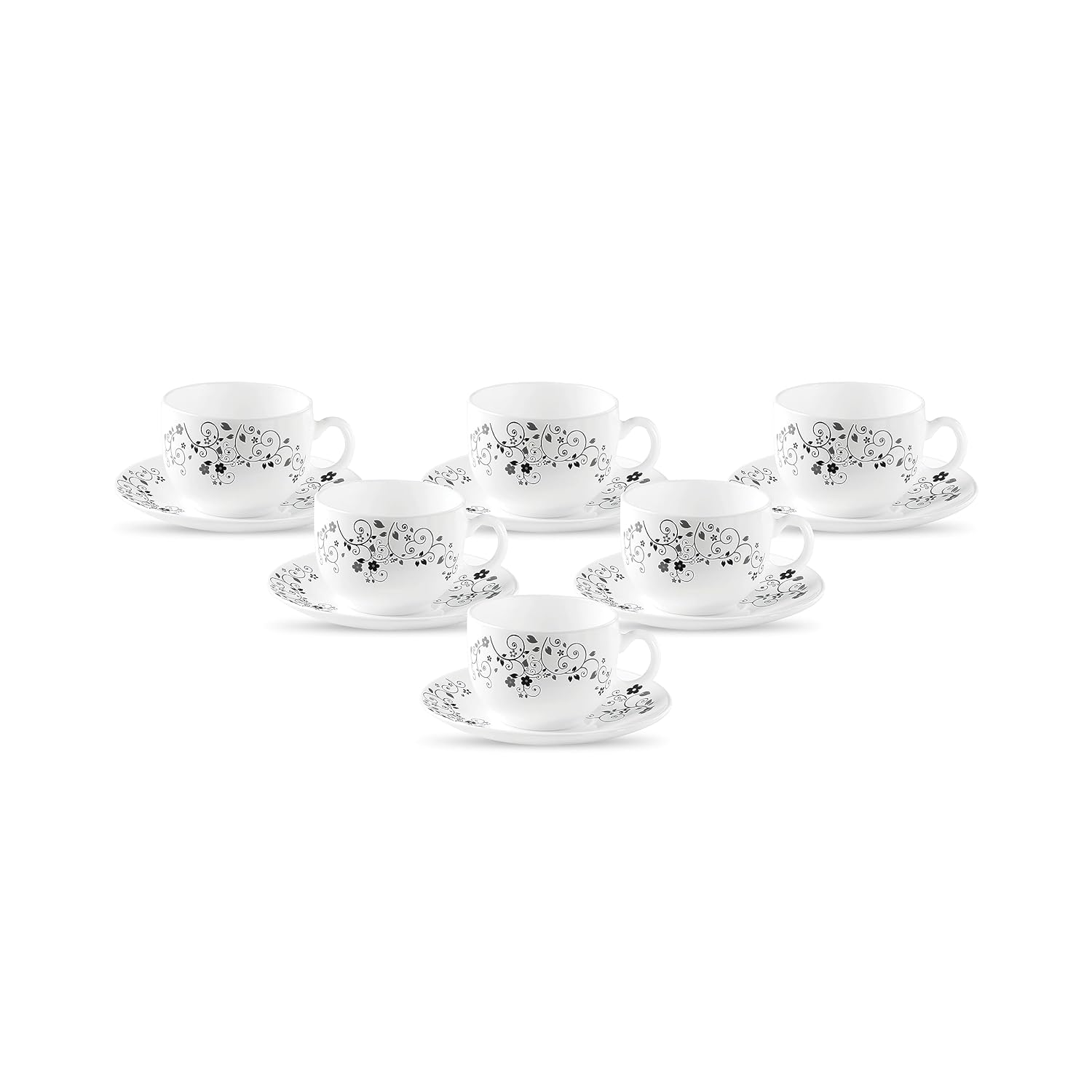 La Opala Diva, Opal Glass Crockery | Coffee Cup & Saucer Iris, Set of 12 | Mystrio Black, 100 ml | for Tea & Coffee | Microwave Safe | 100% Vegetarian | Extra Strong | Super Light | Super White