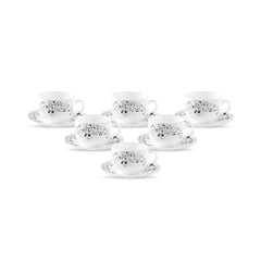 La Opala Diva, Opal Glass Crockery | Coffee Cup & Saucer Iris, Set of 12 | Mystrio Black, 100 ml | for Tea & Coffee | Microwave Safe | 100% Vegetarian | Extra Strong | Super Light | Super White