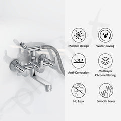 Plantex Telephonic Brass Wall Mixer for Bathroon 2 in 1/Hand Shower 8 Modes/1.5 mtr. Hose Pipe with Self Adhesive Bracket/Bathroom Accessories-3
