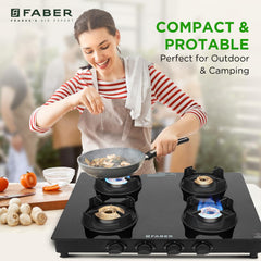 Faber 4 Burner Auto-Ignition Cooktop| ONYX AI 4BB BK |Black ABS Knobs| Brass Burners| Cast Iron Pan Support| Black Glass
