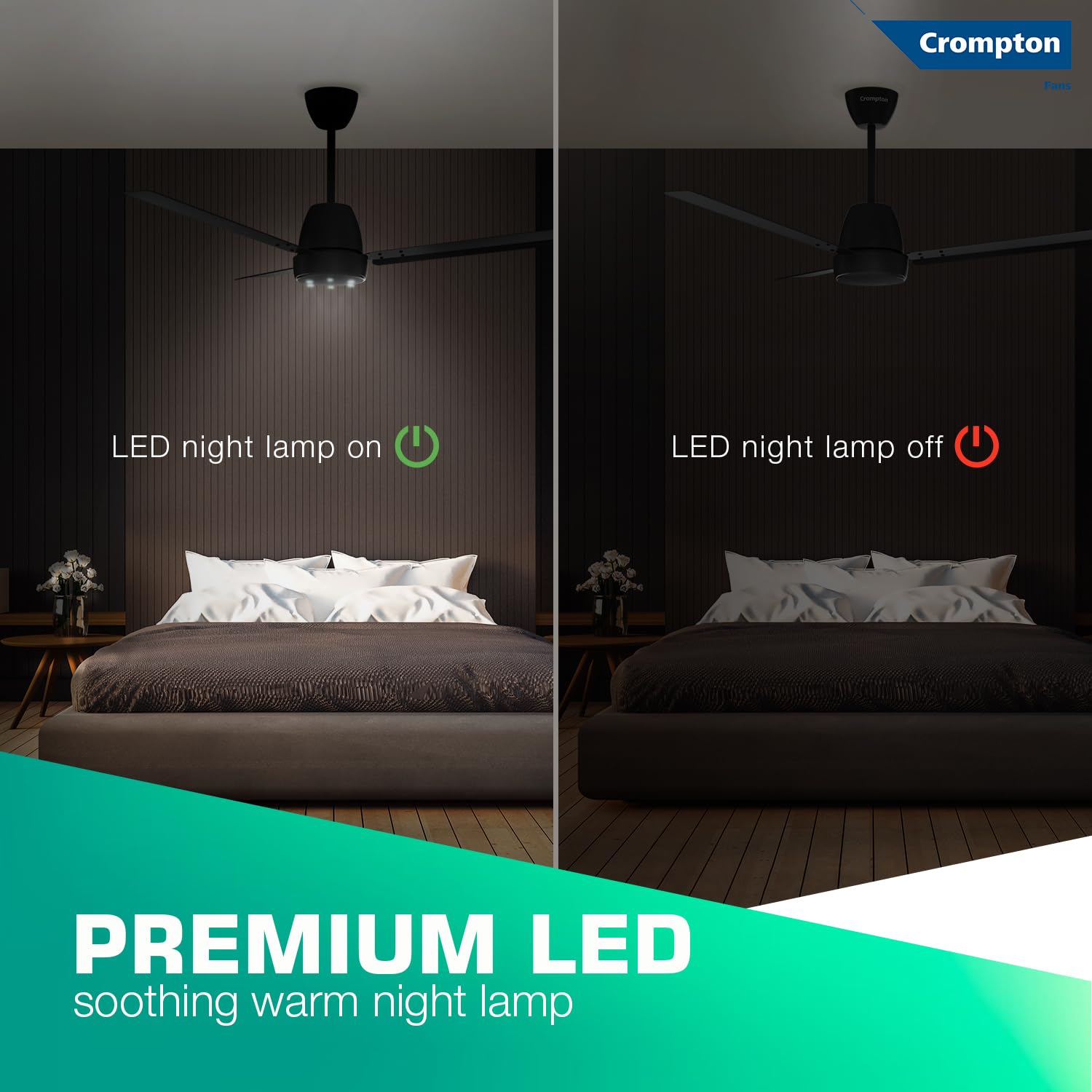 Crompton Energion Niteo 1200 mm BLDC Ceiling Fan | Warm Ambient LED Indicators | Remote Control | BEE 5 Star Energy Rating | Superior Air Delivery | 4 Year Manufacturer Warranty | Matte Black