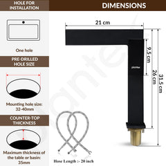 Plantex Single Lever Basin Mixer Tap/Brass Pillar Tap for Wash Basin/Hot and Cold Water Tap for Basin - (7877-Black)-2