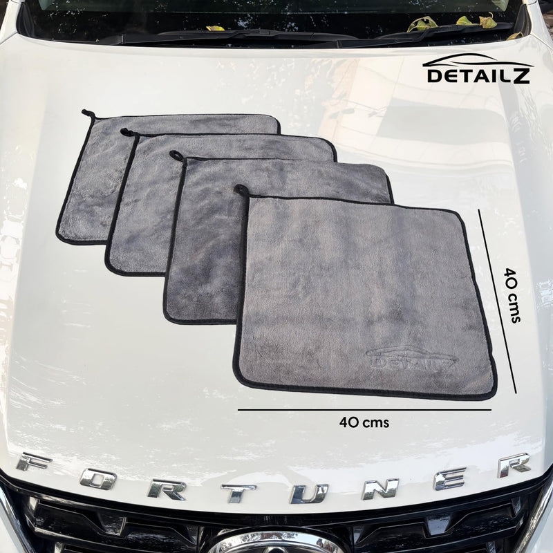 DETAILZ 500 GSM Microfiber Cleaning Cloth for Car, Bike & Home | Ultra Soft Lint-Free Microfiber Towel | Double Sided Extra Thick Plush for Scratch-Free Drying & Detailing-40x40 cm (Pack of 1, Grey)