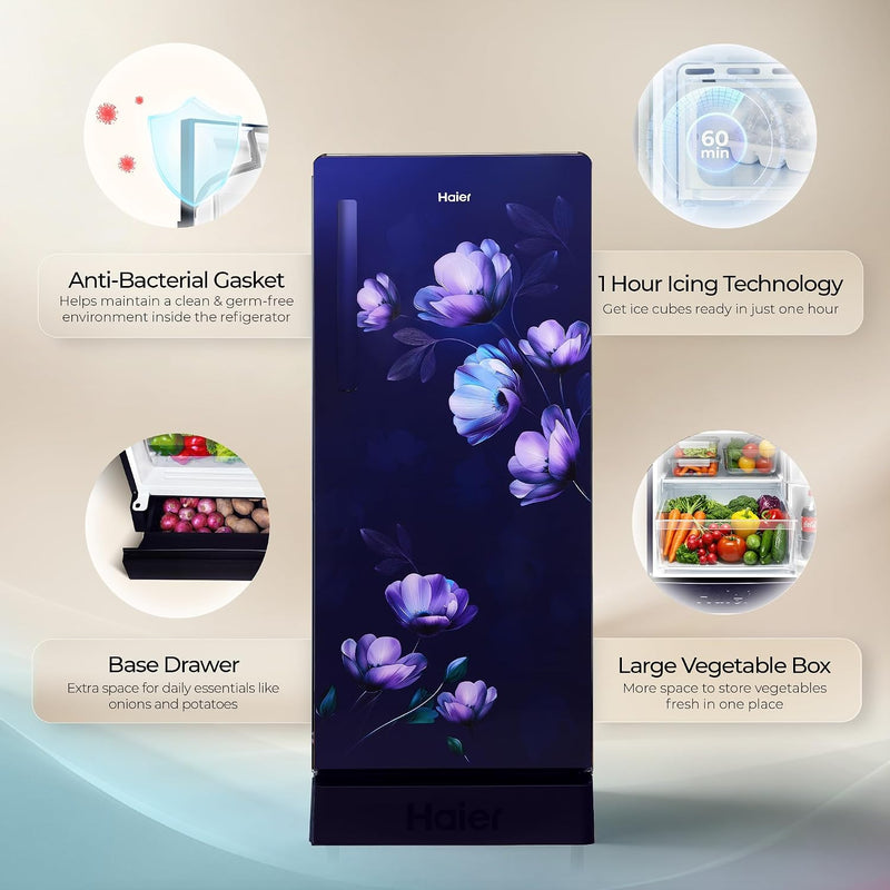 Haier 190 L 5 Star Direct Cool Inverter Single Door Refrigerator with Fast Ice Making, Easy Clean Back, Large Vegetable Box (HED-205TMIBA-N, Marine)-2