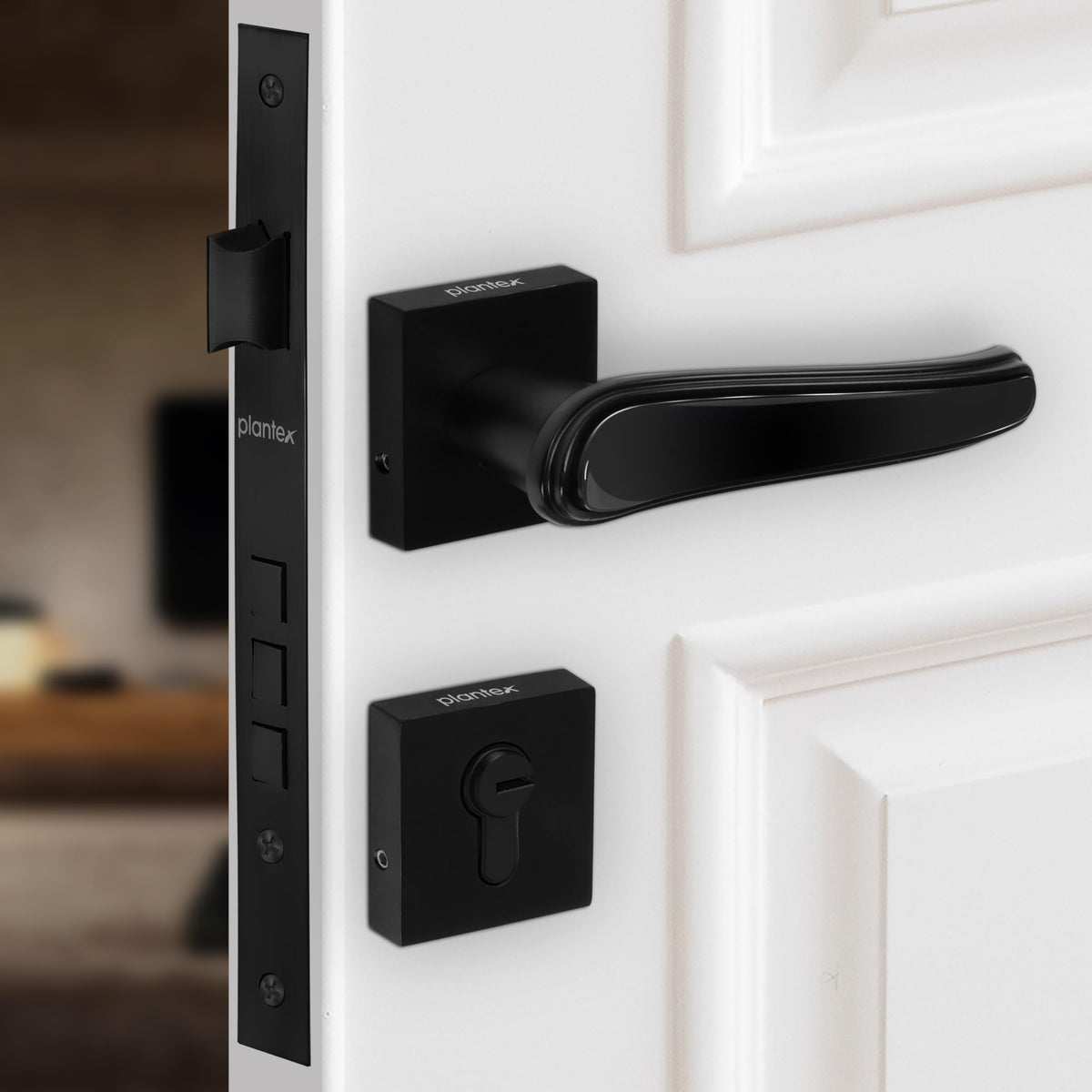 Plantex Main Door Lock/Mortise Lock for Doors - Robust Door Handle for Home with Brass Locks Body & Cylinder (PT-014, Black)-1