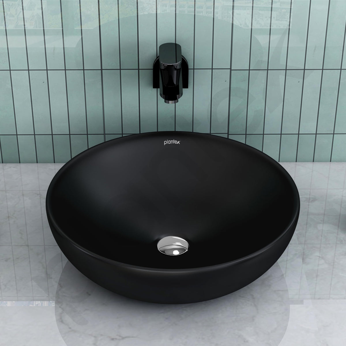 Plantex Platinum Ceramic Tabletop Round Wash Basin/Countertop Bathroom Sink/Tabletop Wash Basin(Black, 15.5 x 15.5 x 5 Inch)-6