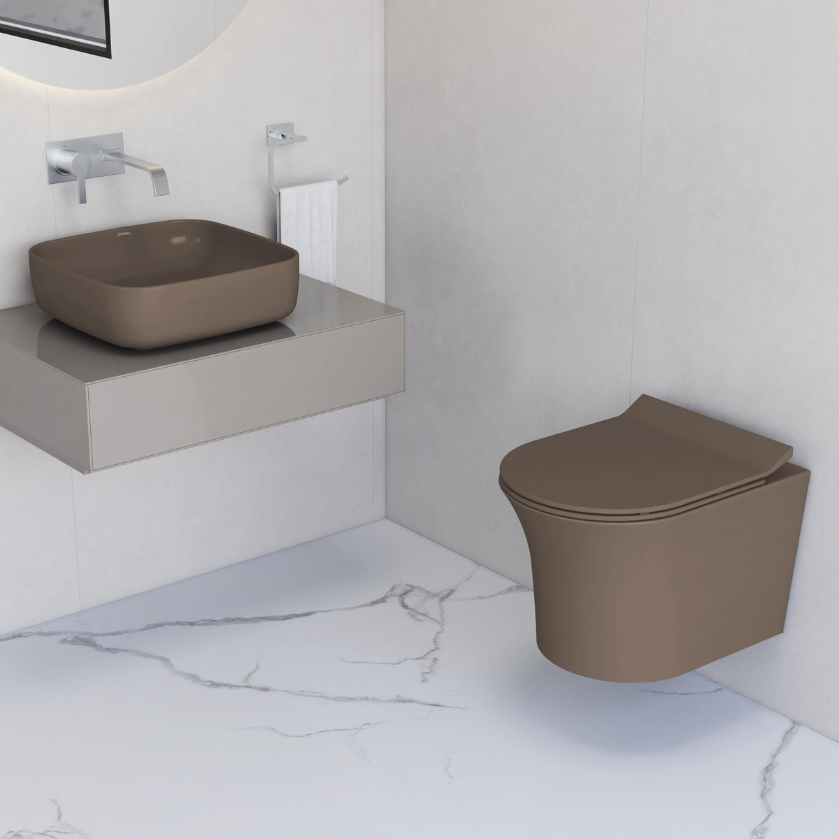Plantex Ceramic Wall-Hung Commode with Tabletop Wash Basin for Bathroom/Rimless Washdown Flush Western Toilet/Bathroom Wash Basin - P Trap Commode - Choco-1