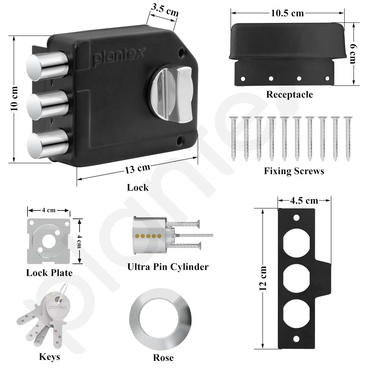 Plantex Brass Tri-Bolt Lock For Main Door/Heavy Duty Door Lock With 4 Keys/Suitable On Single Door For Home/Office/Hotel - Pack Of 1 (Z-Black) (Model APS-TB005)-4